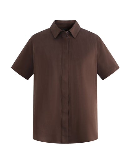 Dear Dylan | Silk Short Sleeve Shirt - Rum