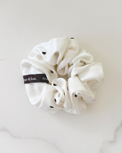 Dear Dylan | Silk Scrunchie - Ivory / Umber Polka Dot