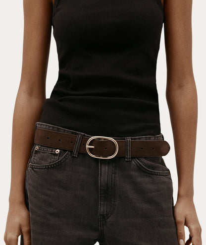 Deadly Ponies | Wide Belt Oval Buckle - Java Suede / Brass
