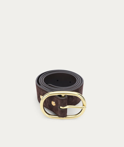 Deadly Ponies | Wide Belt Oval Buckle - Java Suede / Brass