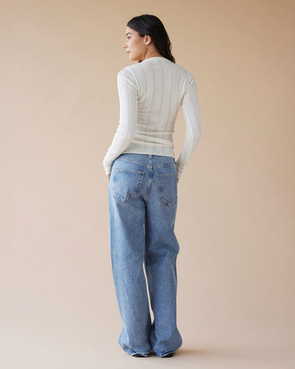Dear Dylan | Merino Pointelle Longsleeve Knit - Ivory