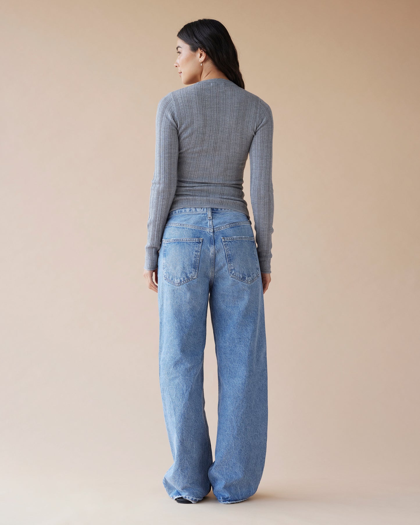 Dear Dylan | Merino Pointelle Longsleeve Knit - Grey Marle