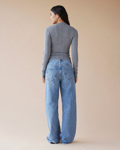Dear Dylan | Merino Pointelle Longsleeve Knit - Grey Marle
