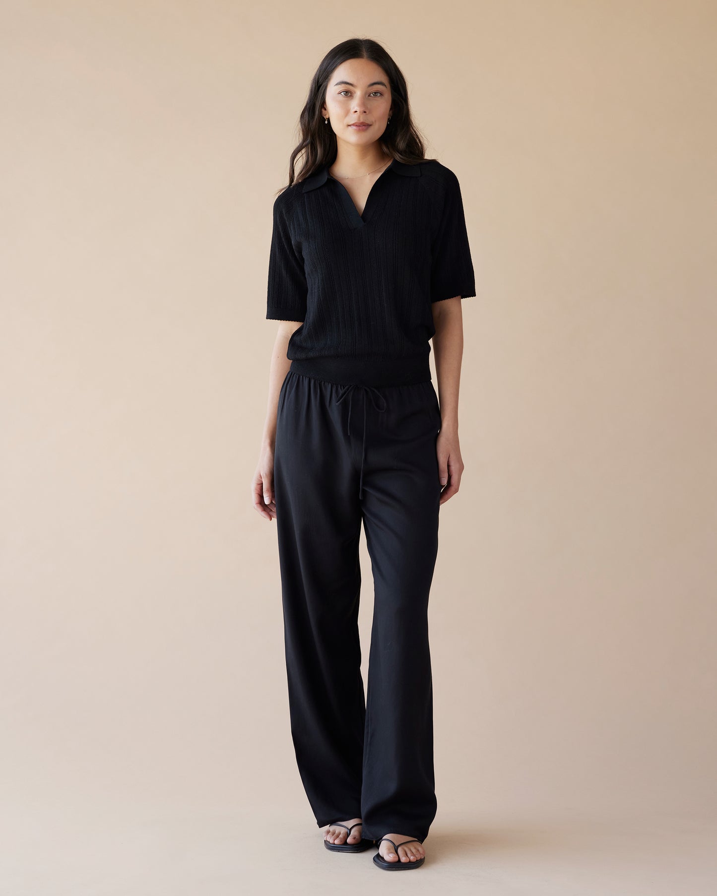Dear Dylan | Merino Pointelle Palmer Polo - Noir