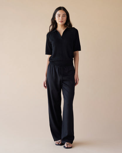Dear Dylan | Merino Pointelle Palmer Polo - Noir