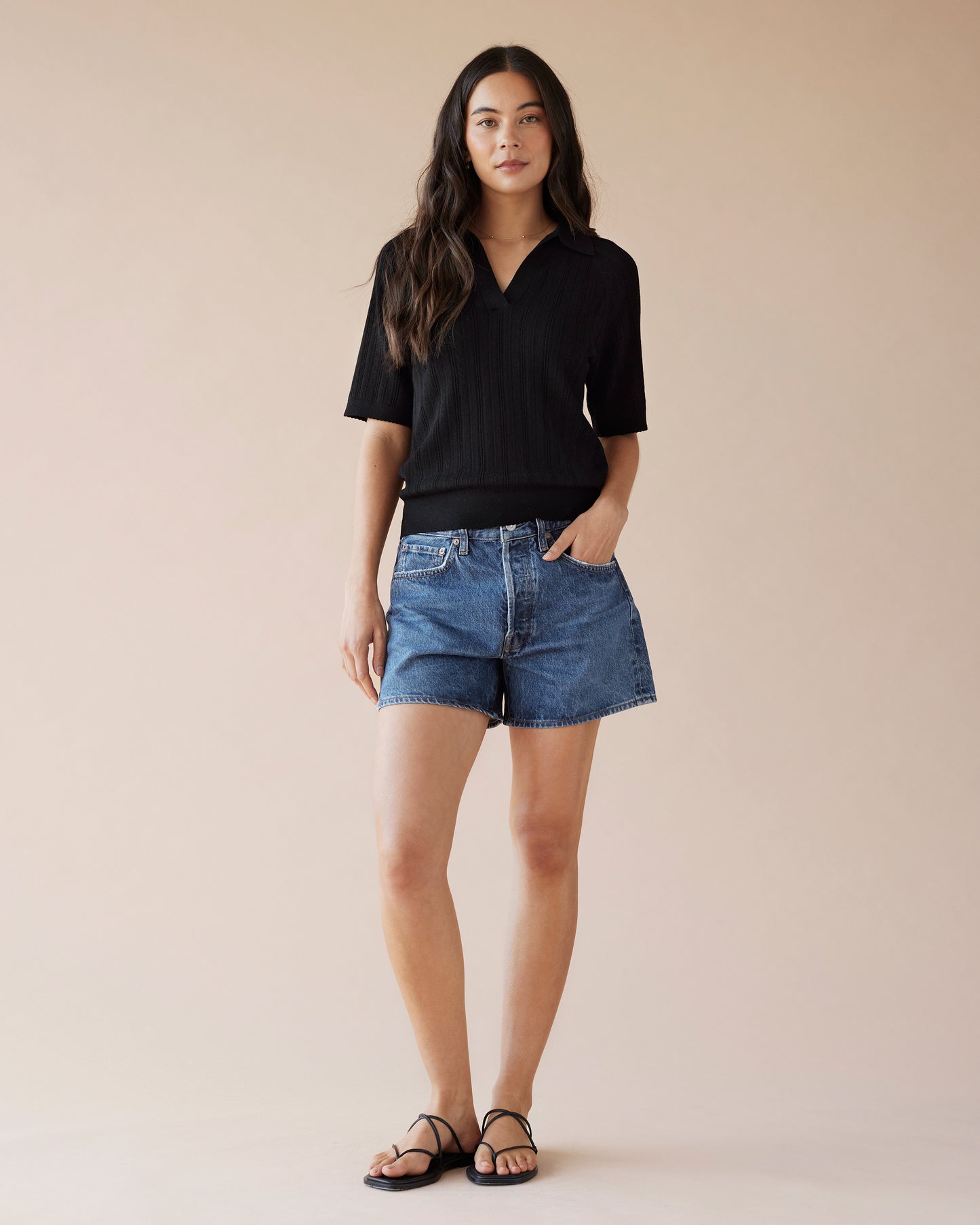Dear Dylan | Merino Pointelle Palmer Polo - Noir