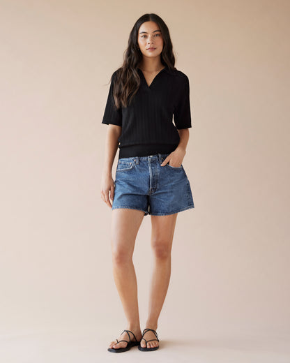 Dear Dylan | Merino Pointelle Palmer Polo - Noir
