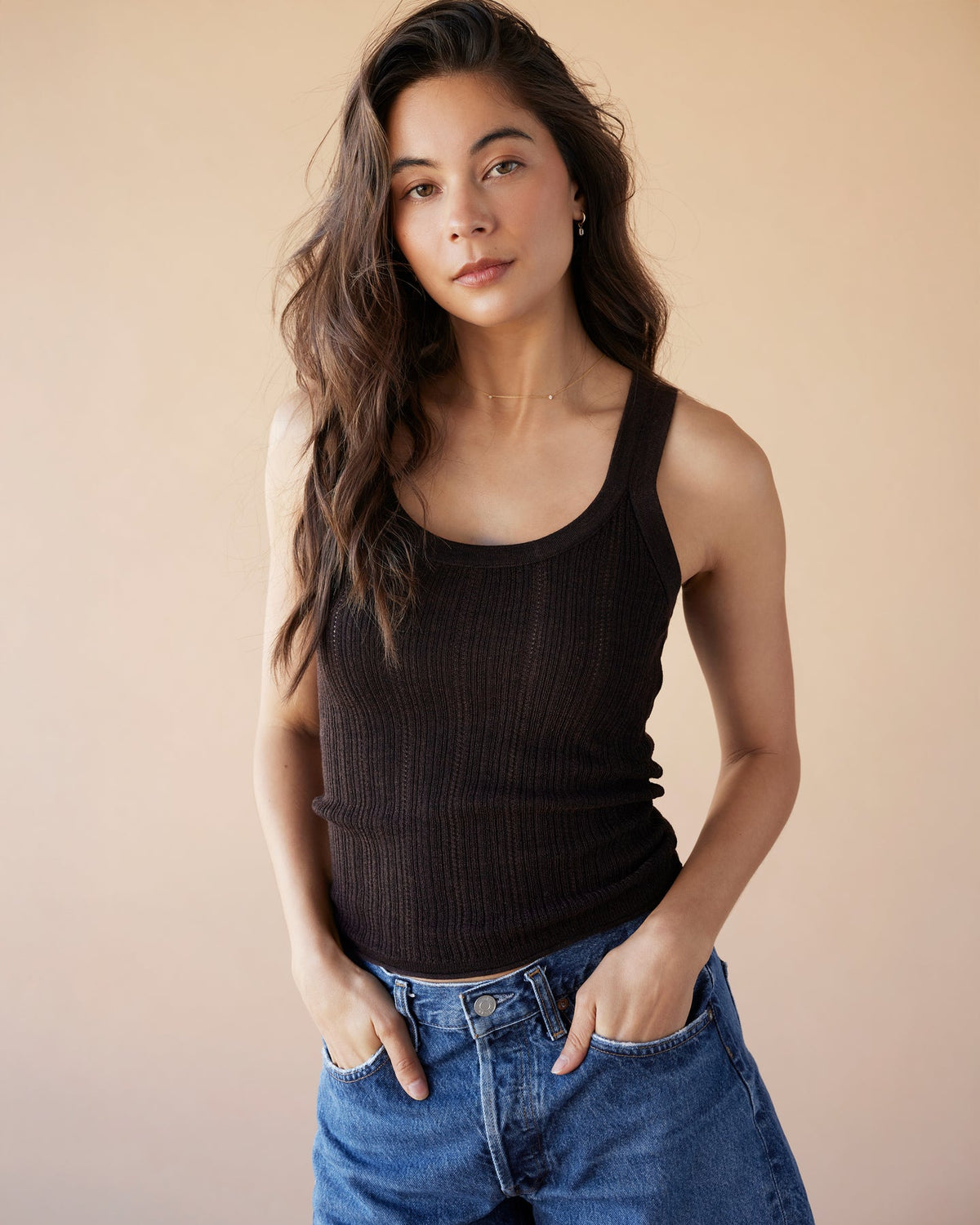 Dear Dylan | Merino Pointelle Daily Tank - Cocoa