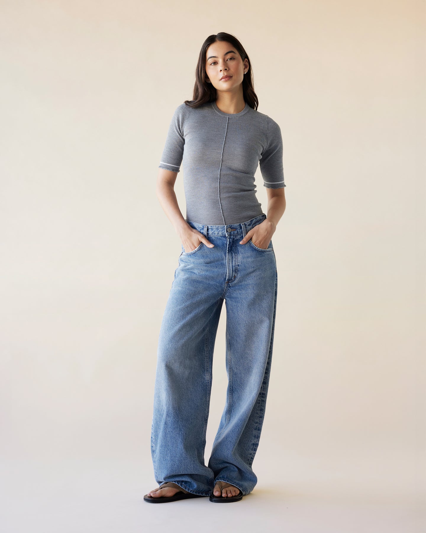 Dear Dylan | Merino Line Tee - Grey Marle