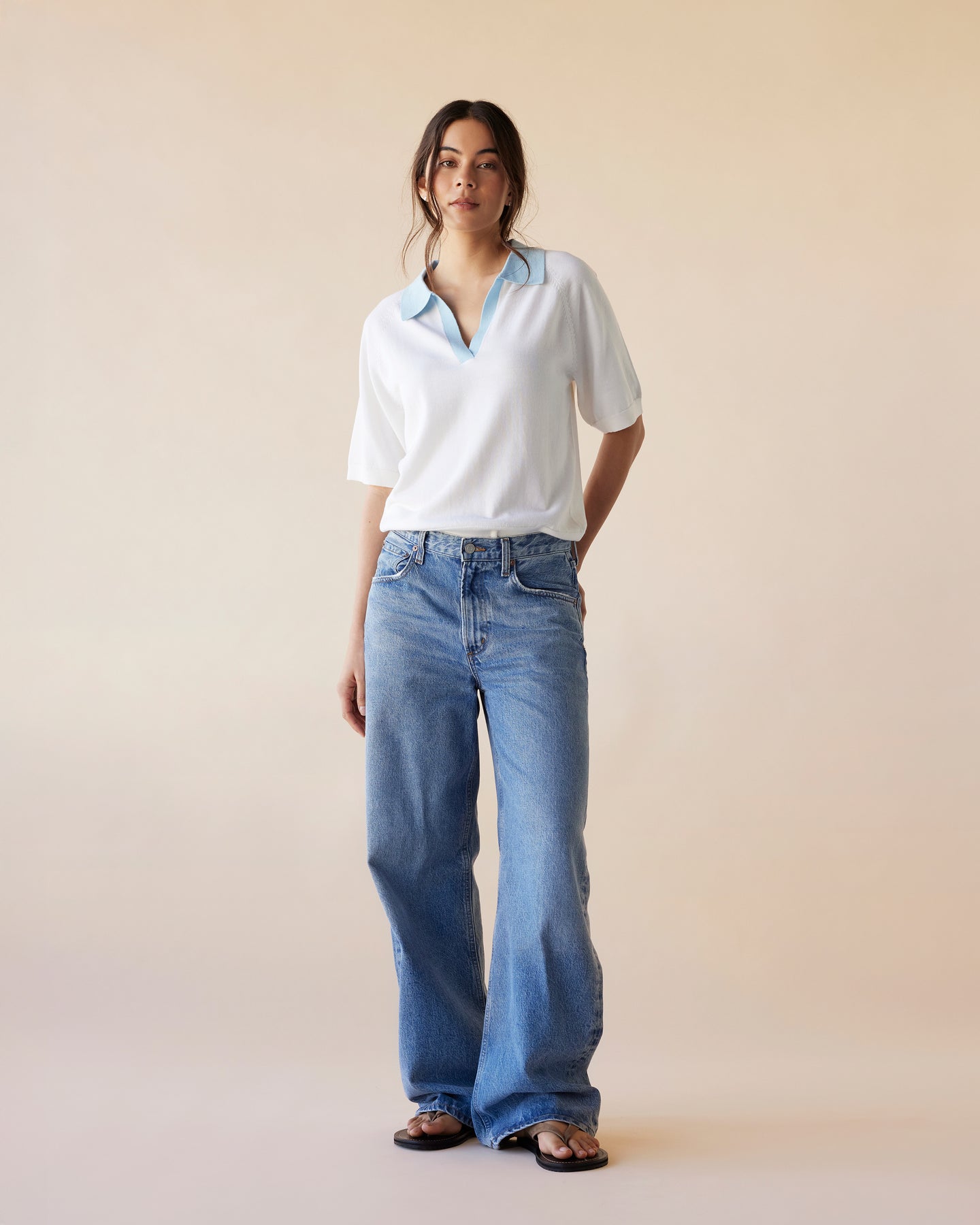 Dear Dylan | Merino Palmer Polo - Ivory/Azul