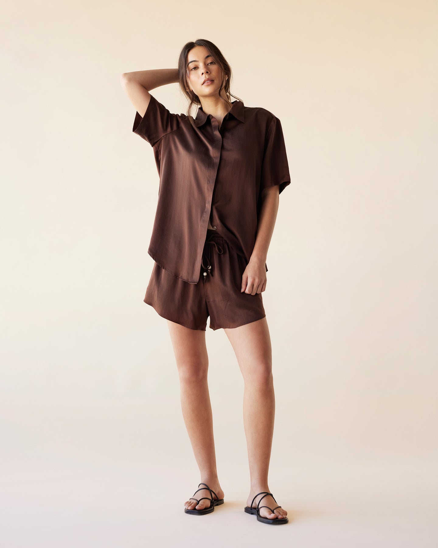 Dear Dylan | Silk Short Sleeve Shirt - Rum