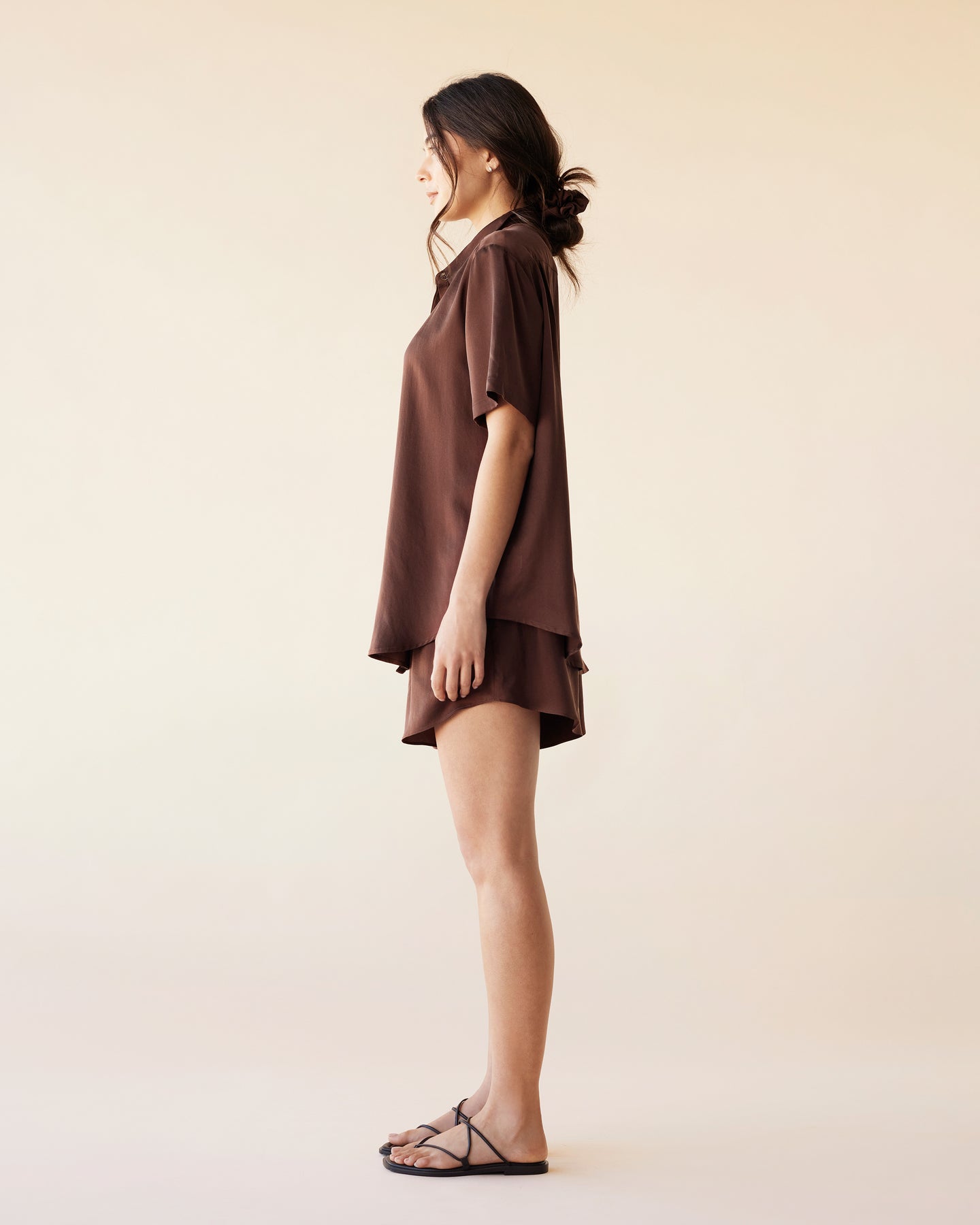 Dear Dylan | Silk Short Sleeve Shirt - Rum