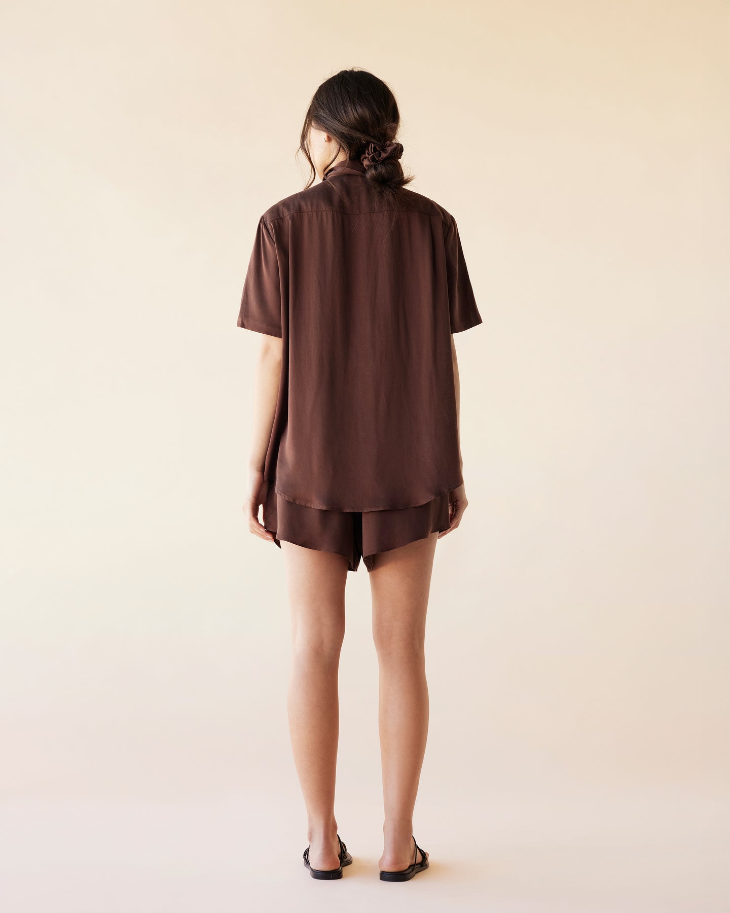 Dear Dylan | Silk Short Sleeve Shirt - Rum