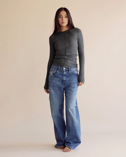 Dear Dylan | Merino Long Sleeve Knit - Smoke Marle