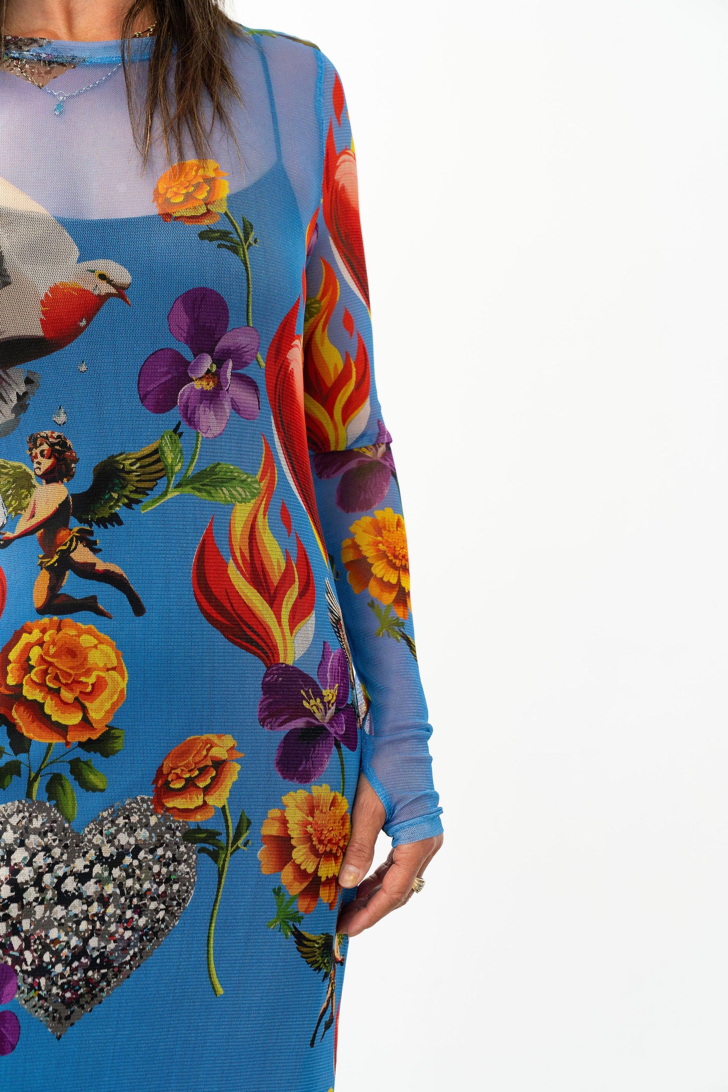 Silk Laundry | Mesh Long Sleeve Dress - Dearly Beloved Mirage