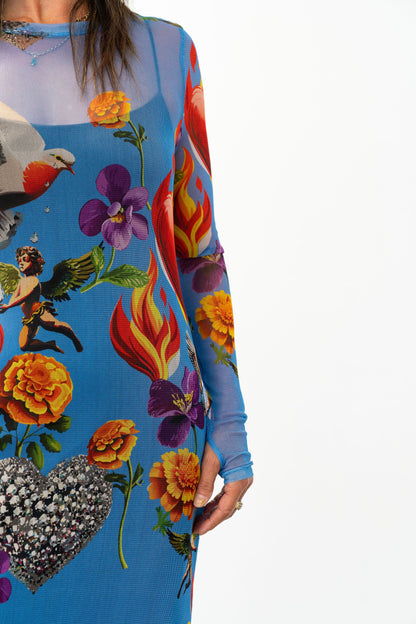 Silk Laundry | Mesh Long Sleeve Dress - Dearly Beloved Mirage