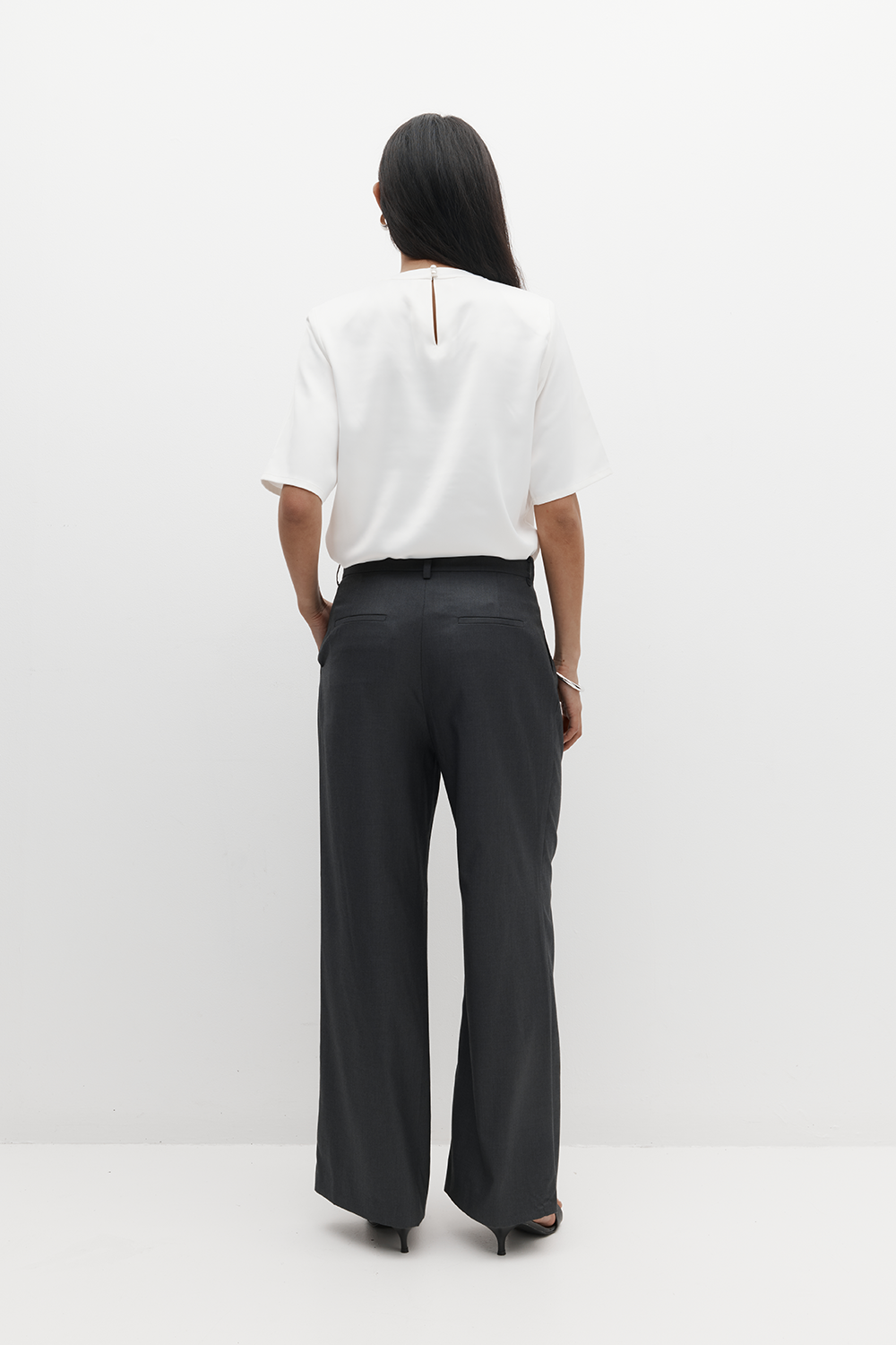 Rebe | Double Pleated Trouser - Charcoal