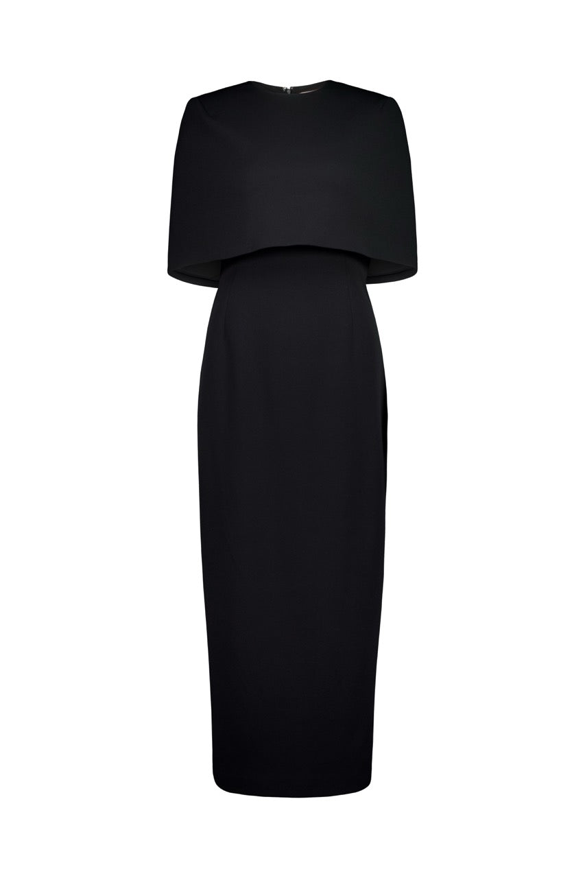 Rebe | Column Cape Dress - Black