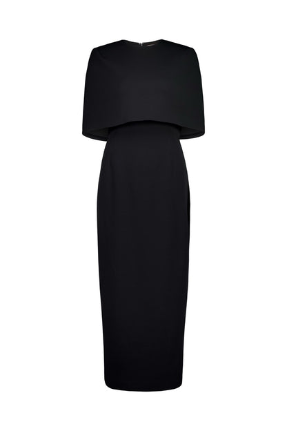 Rebe | Column Cape Dress - Black