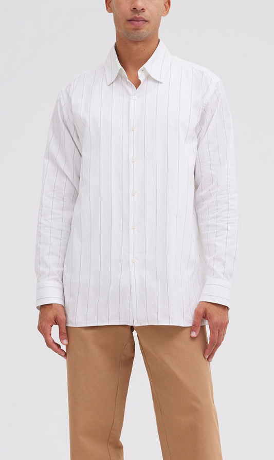 Jac+Jack | Doran Shirt - White/Navy Stripe