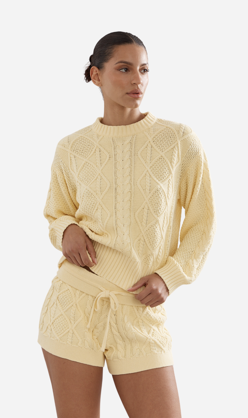 Caitlin Crisp | Cotton Cable Knit Jumper - Yellow