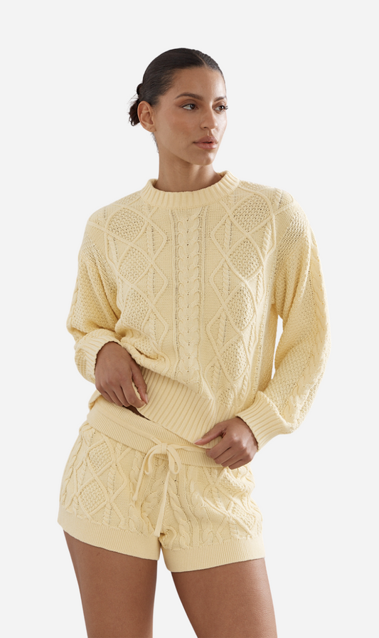 Caitlin Crisp | Cotton Cable Knit Jumper - Yellow