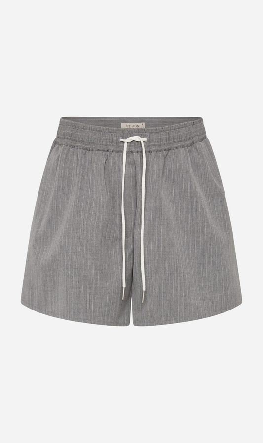 St Agni | Tailored Boxer Shorts - Grey Pinstripe