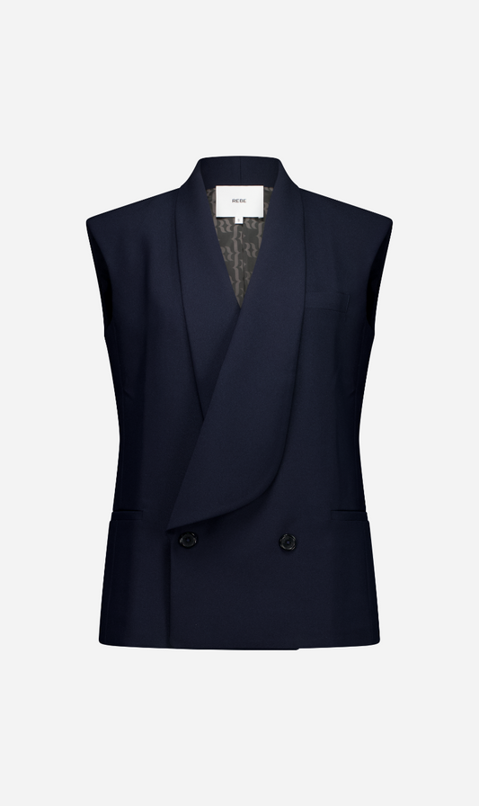 Rebe | Long Lapel Vest - Navy