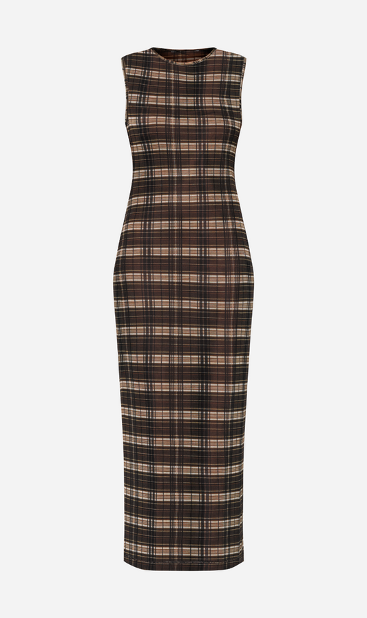 Wynn Hamlyn | Silk Mesh Maxi Dress - Brown Check