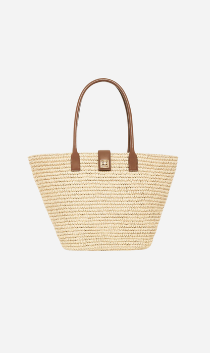 Anine Bing | Lou Tote Monogram - Natural With Cognac