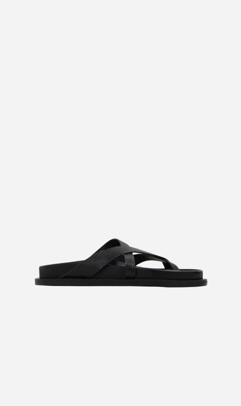 A.Emery | The Claude Sandal - Black Embossed Lizard