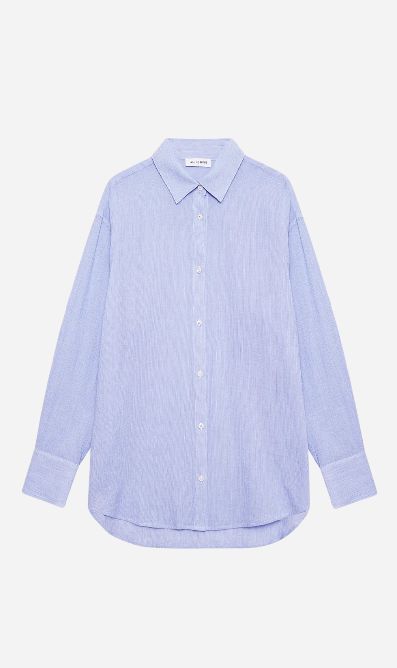 Anine Bing | Plaza Shirt - Blue & White Mini Stripe