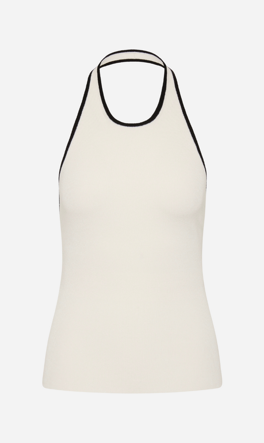St Agni | Fine Line Halter Top - Off White/Black