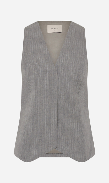 St Agni | Pinstripe Wool Vest - Grey Pinstripe
