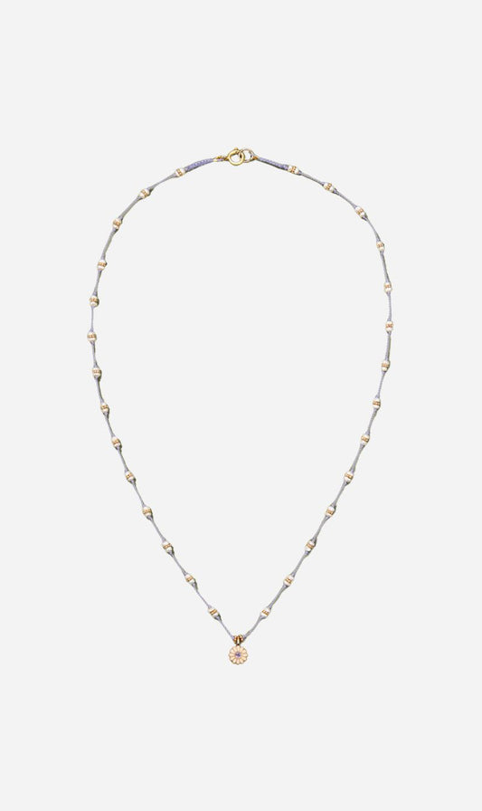 Tityaravy | Mala Sai Beads Necklace - Lilac / Pearl / White Enamel / Amethyst