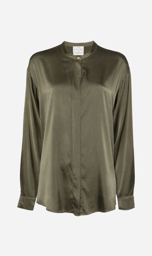Forte Forte | Stretch Heavy Satin Silk Collar Shirt - Olive