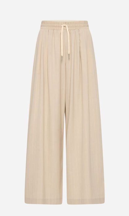 St Agni | Pinstripe Wool Drawstring Pants - Latte