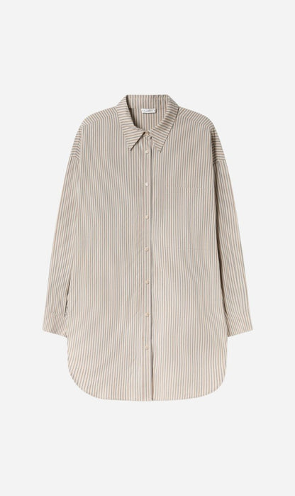 Silk Laundry | Cotton Silk Round Shirt - Slate Stripe