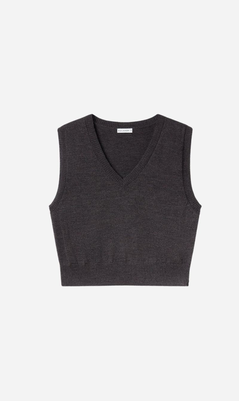 Silk Laundry | V Neck Sweater Vest - Granite Melange