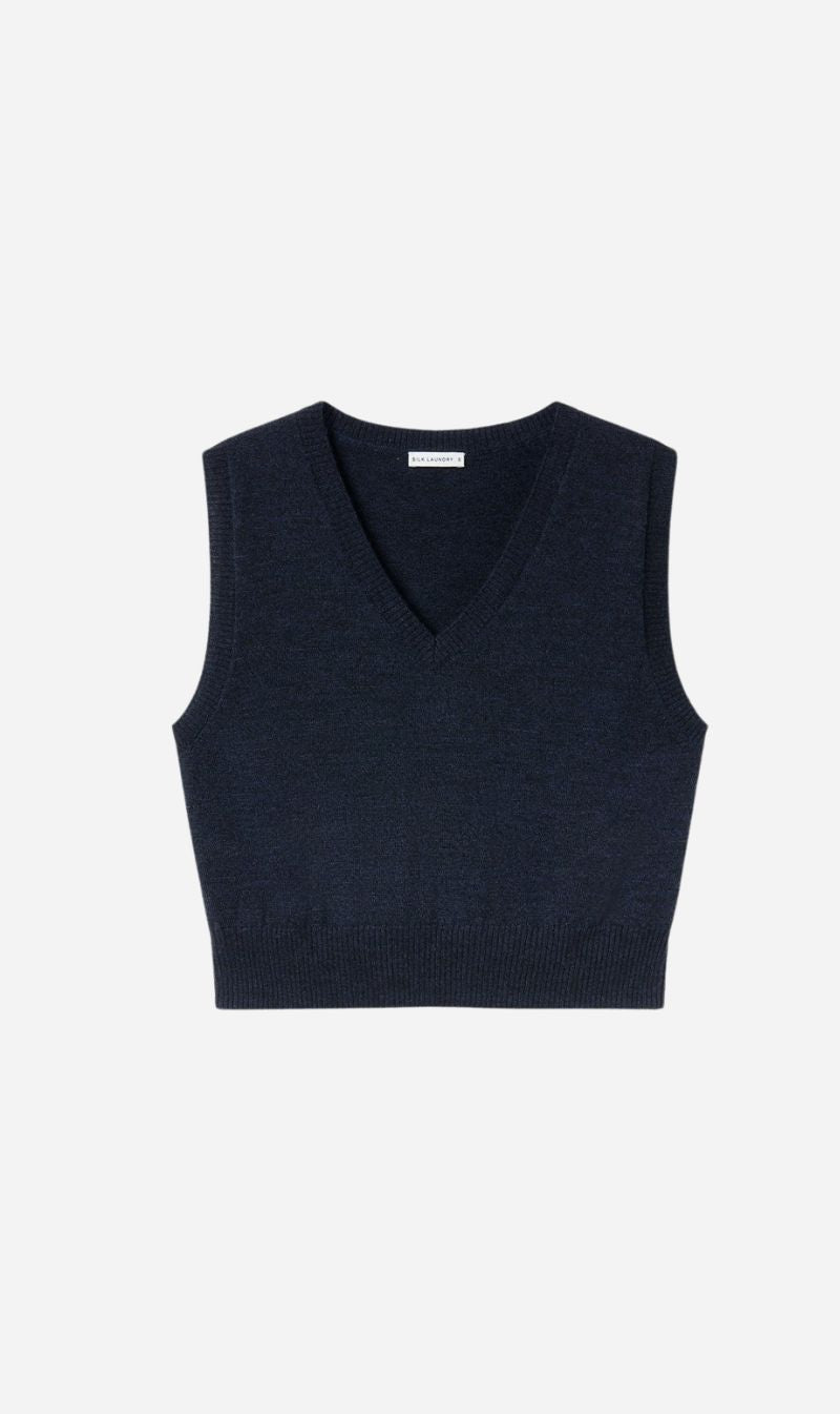 Silk Laundry | V Neck Sweater Vest - Azul Melange