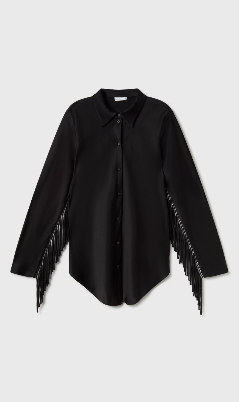 Silk Laundry | Fringe Bias Cut Shirt - Black