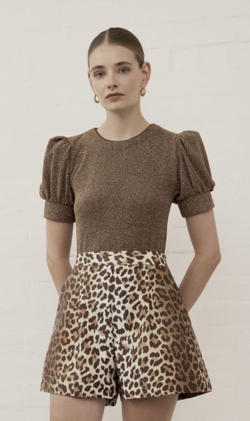 Luxe De Valentina | Como Puff Sleeve T.Shirt - Bronze Pink Lame