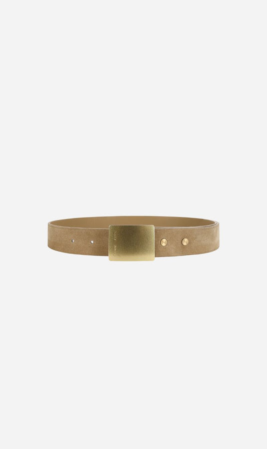 Deadly Ponies | Wide Belt Rectangle Buckle - Oat Suede/Brass
