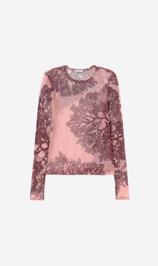 Silk Laundry | Mesh Long Sleeve Top - Pressed Coral