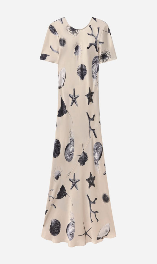Silk Laundry | Short Sleeve Bias Dress - Seashells