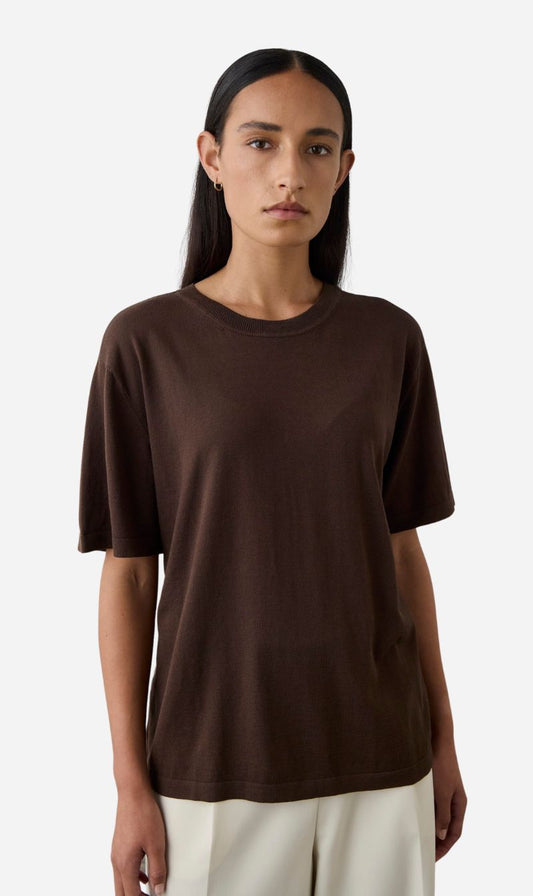 Laing | Short Sleeve Silk Blend Knit - Chocolate
