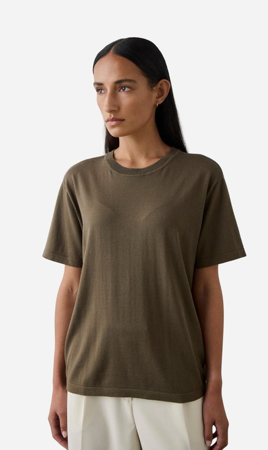 Laing | Short Sleeve Silk Blend Knit - Khaki