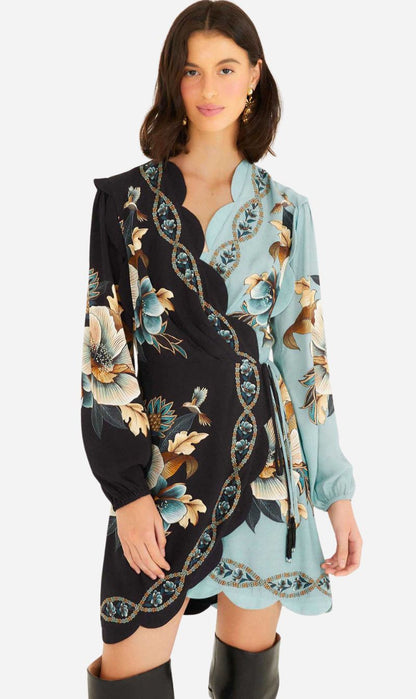 Farm Rio | Wrap Wavy Mini Dress - Snake Garden Mix