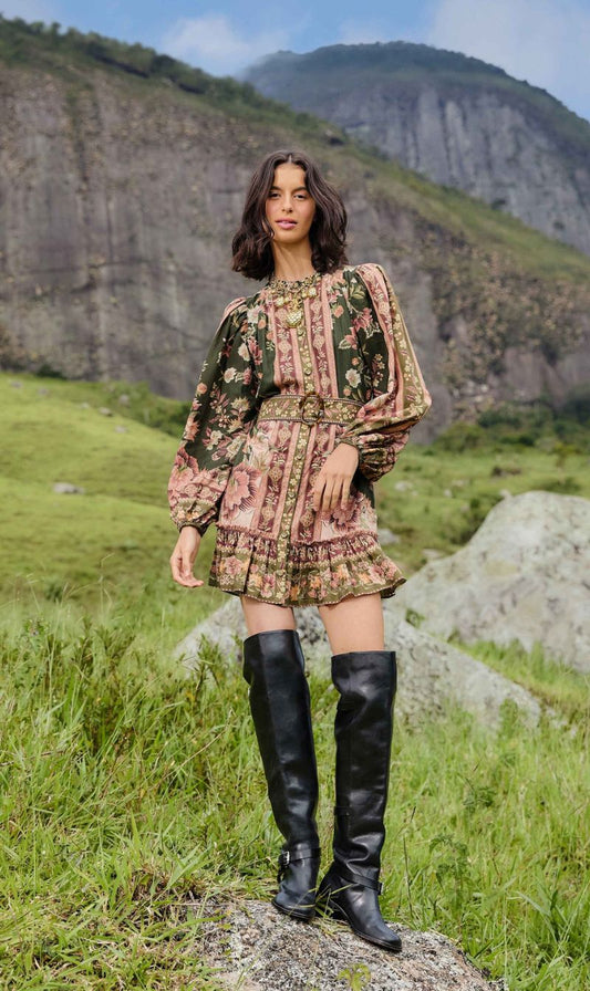 Farm Rio | Flowering Garden Tree Mini Dress - Green