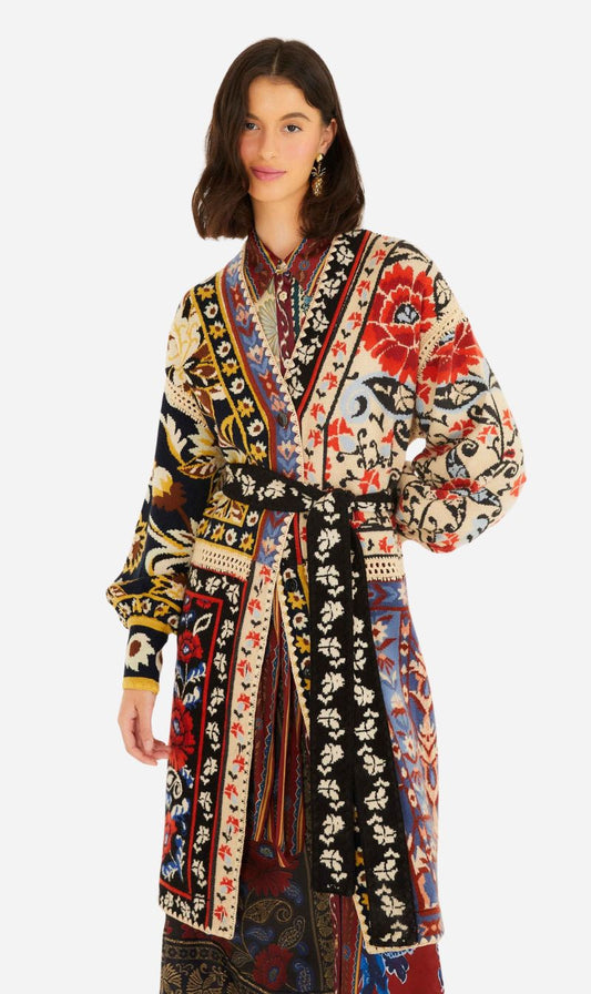 Farm Rio | Patchwork Knit Midi Cardi - Flower Print
